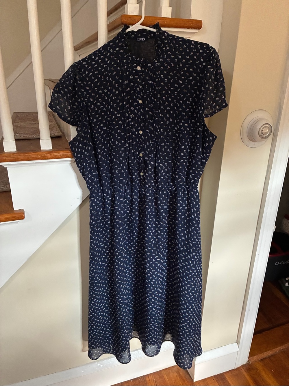 Navy Midi Dress with Small White Floral Print
